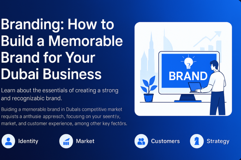 Memorable branding strategy for Dubai business with city skyline backdrop