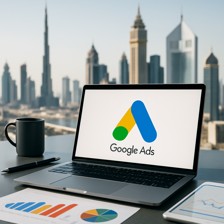 Google Ads campaign dashboard showing results for Dubai business leads