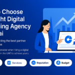 Dubai skyline with digital marketing strategy icons