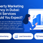Property marketing services offered by a Dubai agency showcasing modern buildings and digital marketing tools