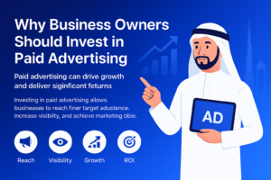 Business owner planning paid advertising campaign in Dubai office